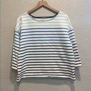 L.L. Bean Women's Long Sleeve Striped Top - Blue and White Petite XL